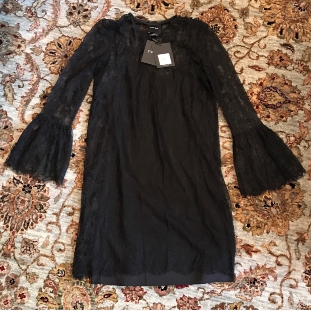 TY-LR "Sorrento" Black Lace Bell Sleeve Dress - Picture 3 of 8